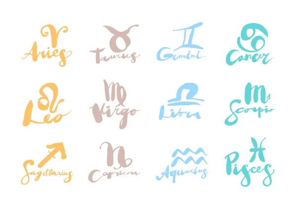 Lettering with the zodiac signs. — Stock Vector