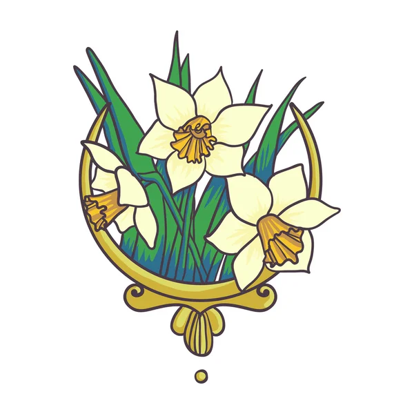 Illustrationen med tre narcissus — Stock vektor