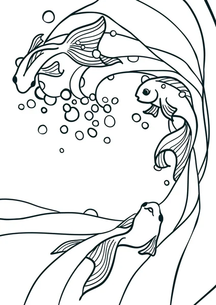 Ilustración de peces dorados en agua . — Vector de stock