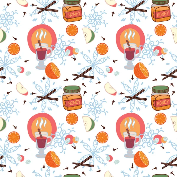 Seamless pattern with a glass of mulled wine — Stock Vector
