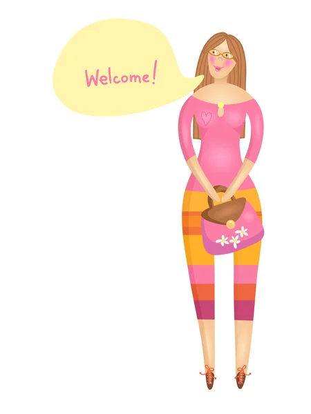 Woman character. The "Welcome" — Stock Vector