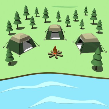 Sahilde kamp. çizgi film