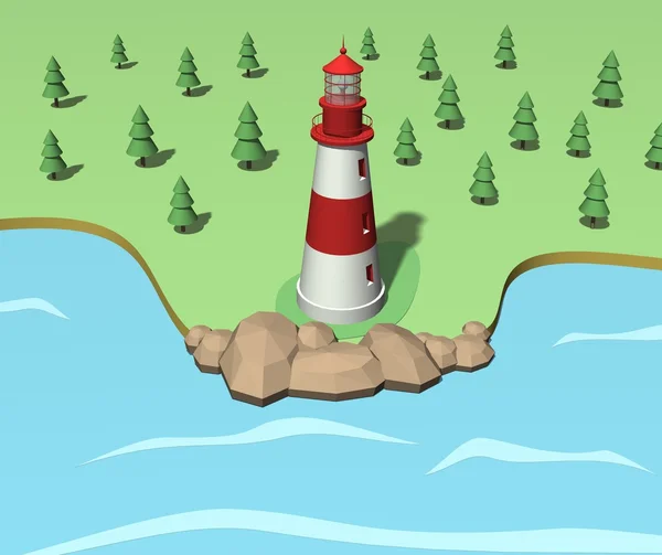 Vuurtoren aan de kust. 3D illustratie — Stockfoto