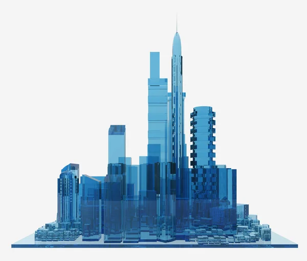Blauwe glazen stad. 3D-rendering — Stockfoto