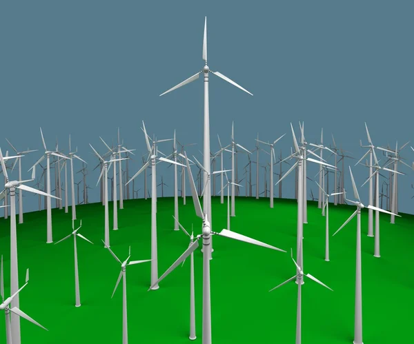 Mångfald vindkraftverk. 3D-rendering — Stockfoto