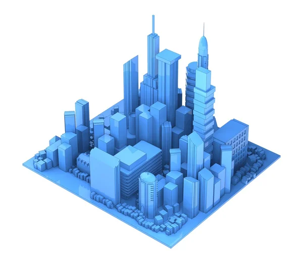 Blå staden. 3D-rendering — Stockfoto