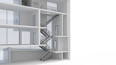 Binanın zemininde kısmi merdiven var. 3d oluşturma