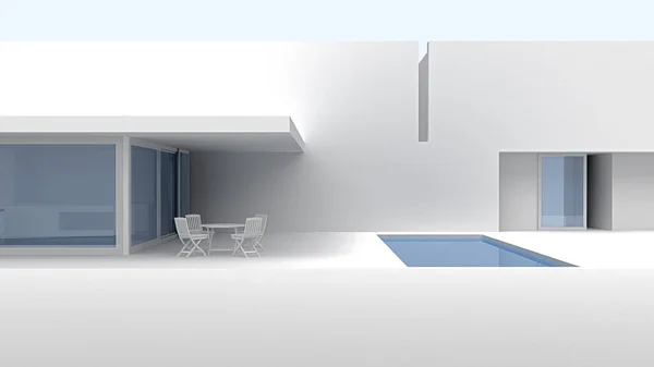 Современный Минималистичный Внешний Вид Белого Здания Бассейном Рендеринг — стоковое фото