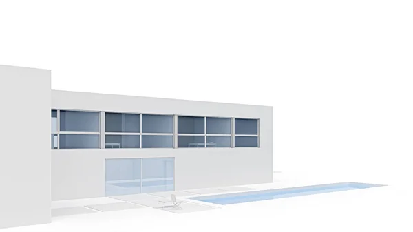 Moderno Edificio Blanco Minimalista Exterior Con Espacio Para Copias Piscina — Foto de Stock