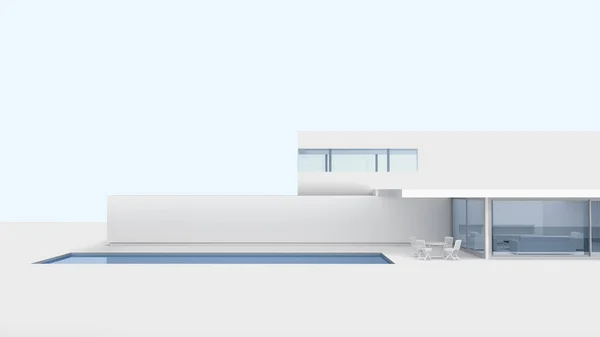modern minimalistic white building exterior with copy space.and swimming pool. 3d rendering