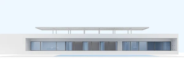 Фронтальный Вид Одноэтажный Современный Дом Панорамными Прозрачными Окнами Рендеринг — стоковое фото