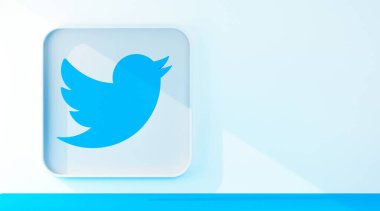 Kopya alanı olan 3d twitter simgesi. 3d oluşturma