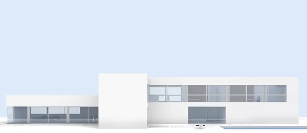 Moderno Edificio Blanco Minimalista Exterior Con Espacio Para Copias Piscina —  Fotos de Stock