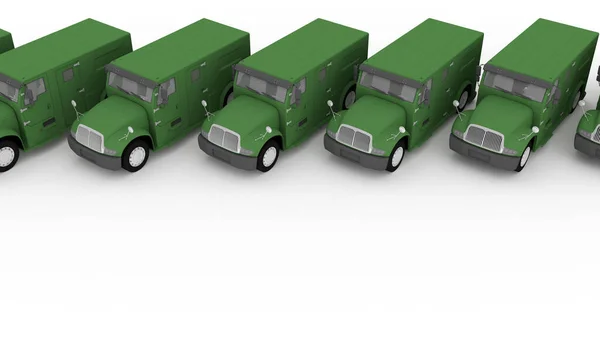 Рядок Грошових Вантажівок Копіювальним Простором Візуалізація — стокове фото