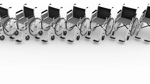 Rząd Wózków Inwalidzkich Przestrzenią Kopiującą Powyżej Widoku Renderowanie — Zdjęcie stockowe