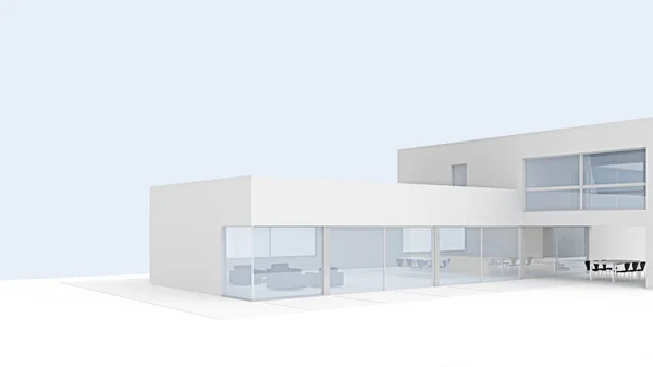 Modern Minimalistic White Building Exterior Copy Space Rendering — Stock Photo, Image