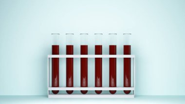 Önü fotokopi alanı olan bir dizi kan tüpü. 3d oluşturma