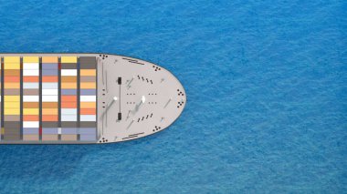 Kopya uzayı olan konteynır gemisinin üst görüntüsü. 3d oluşturma