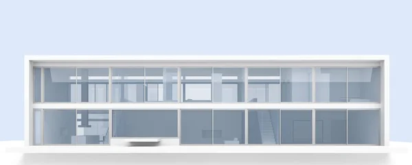 Фронтальный Вид Одноэтажный Современный Дом Панорамными Прозрачными Окнами Рендеринг — стоковое фото
