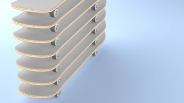 Kaykayların üst üste yığıldığı yerde fotokopi alanı var. 3d oluşturma