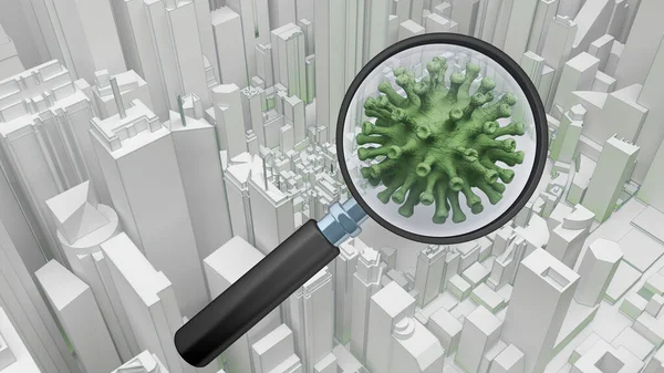 Conceito Busca Bactérias Cidade Renderização — Fotografia de Stock
