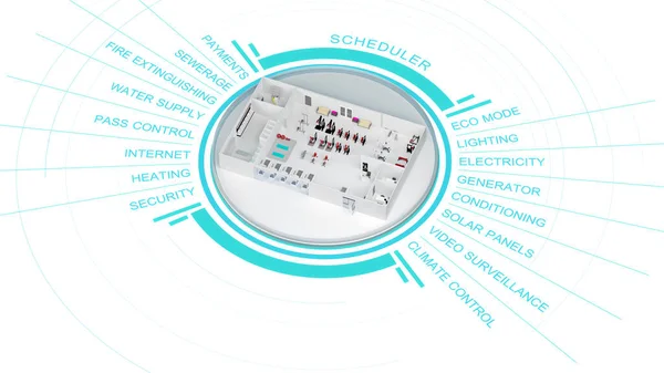 Construção Ginásio Inteligente Com Infográficos Renderização — Fotografia de Stock