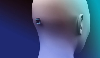 mikroçip baş insan arkasında. 3D render