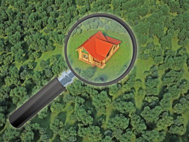 concept of detecting a house in the forest. 3d rendering
