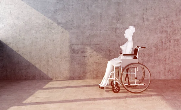 figure of woman in wheelchair with beam of light. 3d rendering