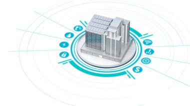 Infografikleri olan modern akıllı ev. 3d oluşturma