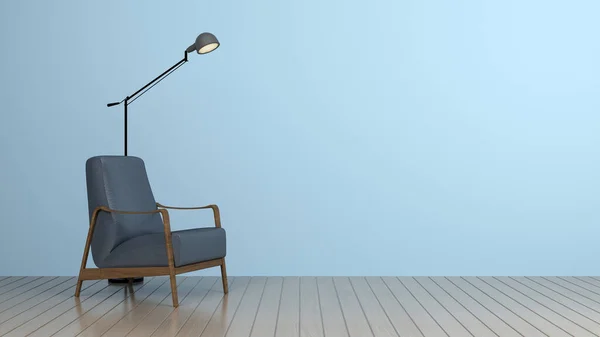ランプとクリアブルーの壁のアームチェア 3Dレンダリング — ストック写真