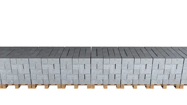 シンダーブロック付きパレットの列 3Dレンダリング — ストック写真