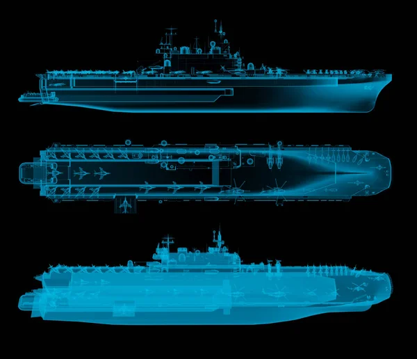 Portaaviones Lateral Vista Superior Rayos Renderizado —  Fotos de Stock