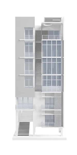 Narrow Modern Six Story Building Isolated White Rendering — Stock Photo, Image