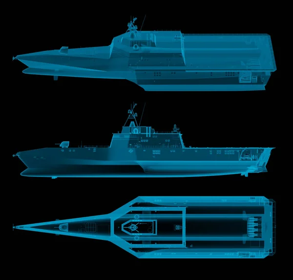 Військовий Корабель Рентгенівському Зображенні Зверху Збоку Візуалізація — стокове фото