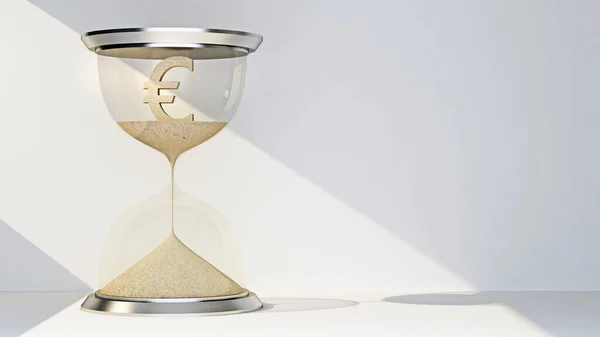 Euro currency symbol concept flowing away in hourglass. 3d rendering
