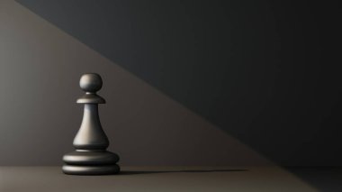 Siyah piyon bir ışık huzmesi tarafından aydınlatılmış satranç taşı. 3d oluşturma