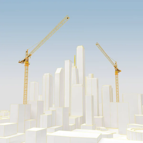 construction cranes with abstract city. 3d rendering