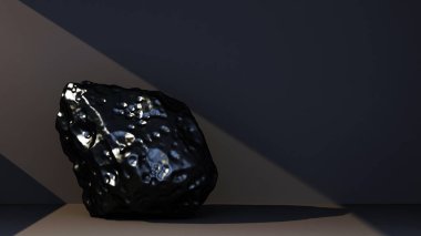 Işıklı siyah bir taş. 3d oluşturma