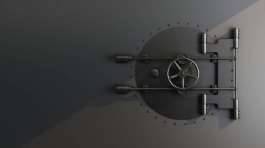plain close bank safe built into the black wall. 3d rendering clipart