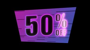 Neon çıkartması% 50 indirim döngüsü. 3d oluşturma