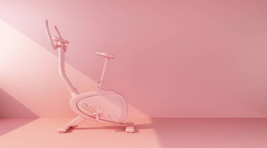 Işın ışığında pembe egzersiz bisikleti. 3d oluşturma