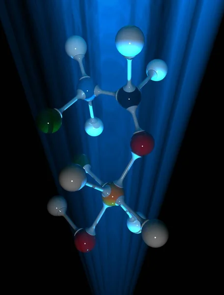 Estructura Molecular Los Rayos Luz Azul Renderizado — Foto de Stock
