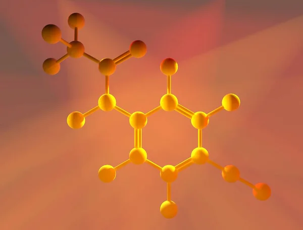 Pracetamol Molécula Raios Quentes Luz Renderização — Fotografia de Stock