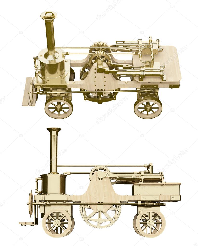 bronze steampunk transport isolated on white. 3d rendering