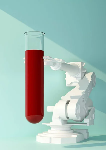 Mão Robô Detém Tubo Teste Sangue Renderização — Fotografia de Stock