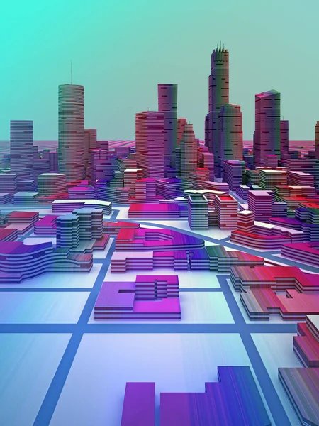 Abstrato Rosa Azul Baixa Poli Cidade Renderização — Fotografia de Stock