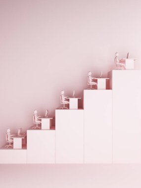 Ofis çalışanlarında kadın kariyer geliştirme kavramı. 3d oluşturma