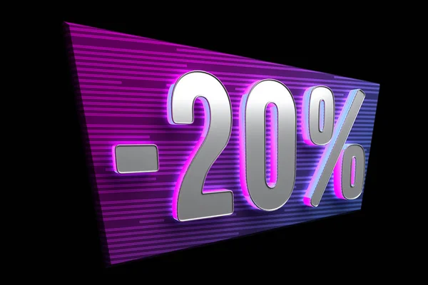 Neon Card Percent Discount Black Rendering — Foto de Stock