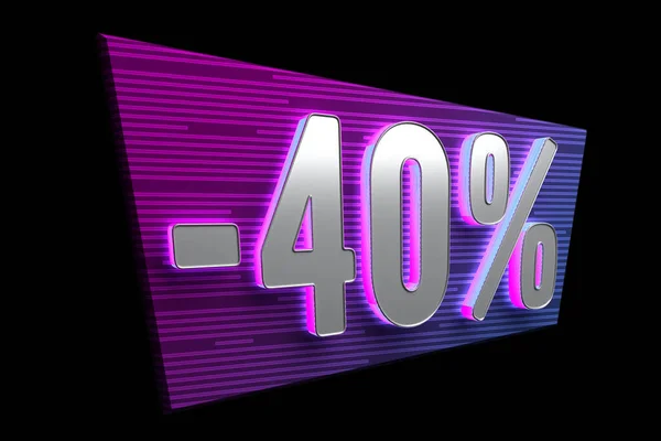 Neon Card Percent Discount Black Rendering — Foto de Stock